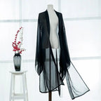 2025 new summer women long chiffon Cardigan sunscreen three quarter sleeve black blue white fashion thin cardigan