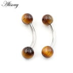 Alisouy 2PCS 14G Stainess Steel 5mm Stone Ball Eyebrow Curved Barbell Lip Ring Snug Daith Helix Earrings Body Piercing Jewelry