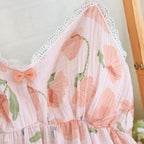 2025 New Summer Women's Pajama Set 100% Cotton Suspenders+Shorts with Chest Pads Two Piece Set of Ladies Flower Home Furnishings