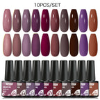 10PCS/Set Gel Nail Polish Set 125 Colors Glitter Semi Permanent Hybrid Gel Varnishes Base Top Coat Soak Off UV LED Nail Art Gel