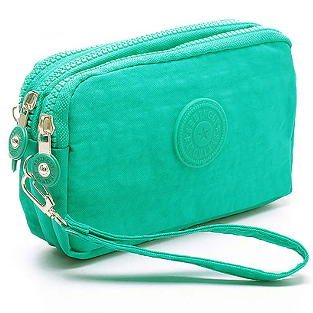Bags Fabric Phone Purse Solid Color Coin Purse Three Zippers Bags Korean Style Wallets Women Wallets Wrinkle Clutch Bag