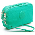 Bags Fabric Phone Purse Solid Color Coin Purse Three Zippers Bags Korean Style Wallets Women Wallets Wrinkle Clutch Bag