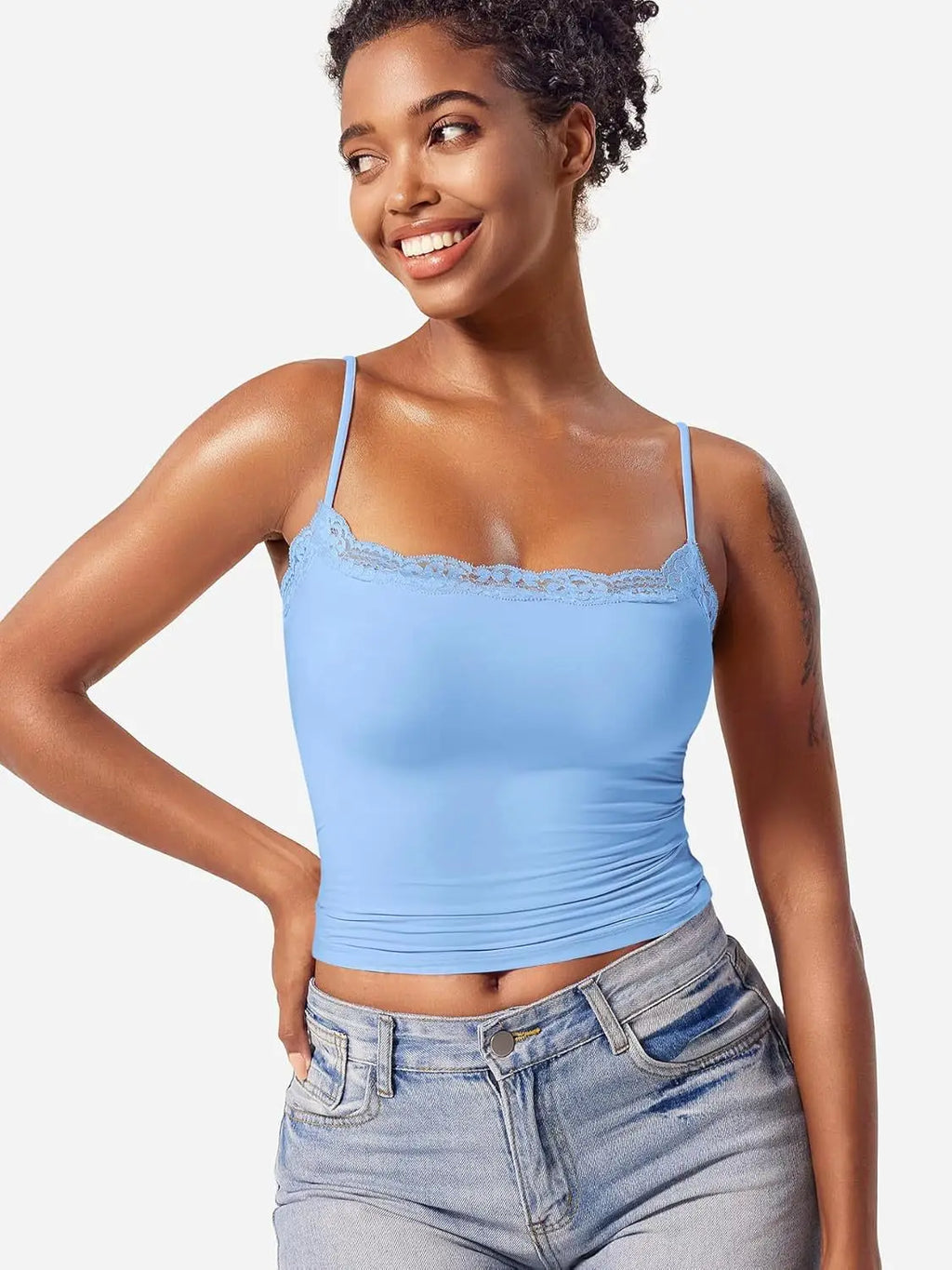 2025 Women Lace Tanks Top Spaghetti Strap Lace Square Neck Sleeveless Match Pants Soft Pullover Summer Camisole Women Clothes