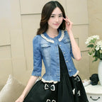 2023 Spring/Summer New Denim Jacket Women's Korean Casual Slim All-Match Short Crop Sleeve Short Sleeve Denim Button Up Top