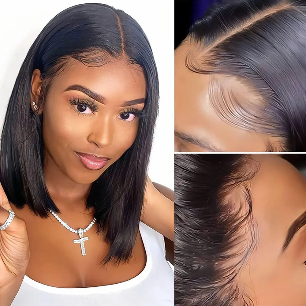 100% Human Hair Wig Glueless Braided Closure Hd Lace Frontal Wig Pre Cut Vietnamese Straight Short Bob Lace Front Wig for Women