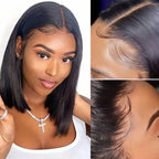 100% Human Hair Wig Glueless Braided Closure Hd Lace Frontal Wig Pre Cut Vietnamese Straight Short Bob Lace Front Wig for Women