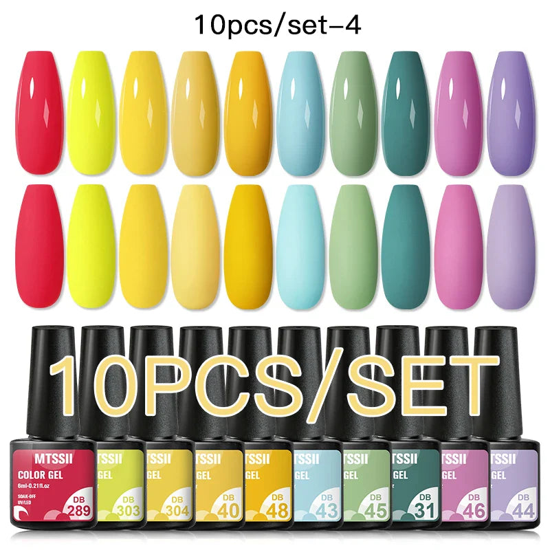 10PCS/Set Gel Nail Polish Set 125 Colors Glitter Semi Permanent Hybrid Gel Varnishes Base Top Coat Soak Off UV LED Nail Art Gel