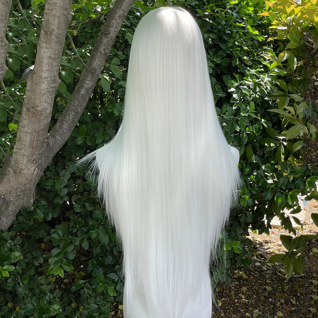 Elf Cosplay White 13x4 Lace Front Wigs for Women Synthetic 26 Inch Long Straight Free Part 150% Density Glueless Half Hand Tied