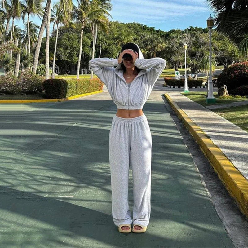 Autumn Winter Casual Two Piece Set Women Street Trend Long-sleeved Hooded Cardigan Sexy Waist Waist Elastic Trousers Tracksuit