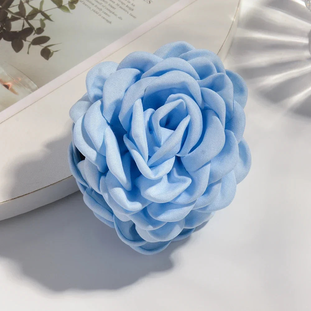 16 Colors Sweat Medium Size Cotton Fabric Rose Flower Hair Claw Clips for Women Korean Ctach Shark Clamp Hair Accessories 2024