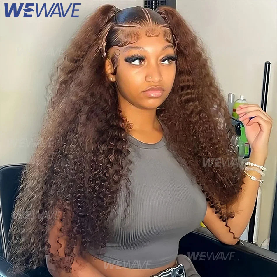 Chocolate Brown Curly Wigs Human Hair 13X4 13X6 Hd Lace Frontal Wig Colored Water Deep Wave Lace Front Wig For Women 30 36 Inch