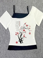 Beautiful Flower pattern Print vest Women Crop top Casual fashion Tops cute Comfortable sexy Female Clothes Sweet Girl Baby Top