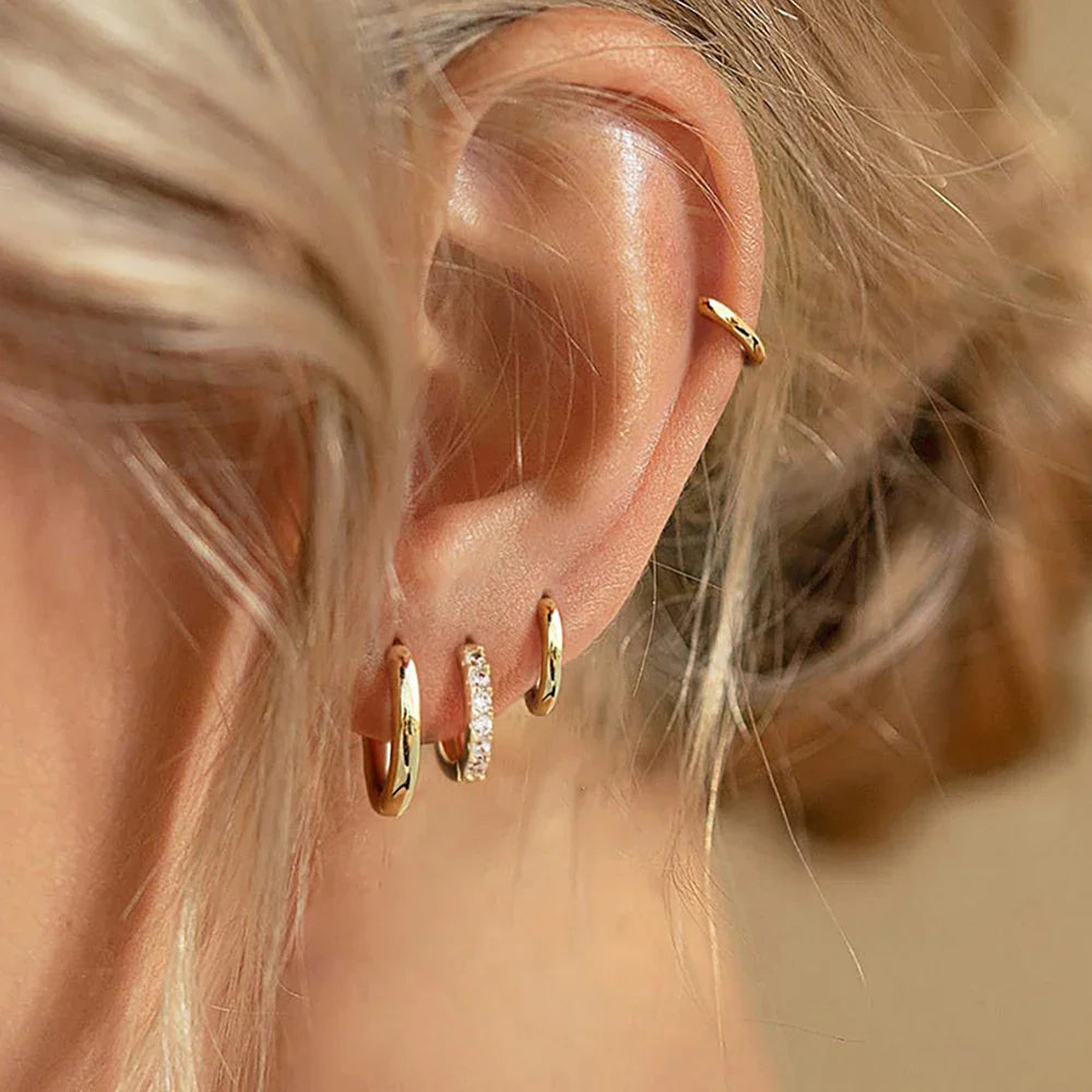 4PCS Set Stainless Steel Huggie Minimal Hoop Earrings 6/8/10mm Crystal Zirconia Helix Tragus Cartilage Earrings Piercing Jewelry