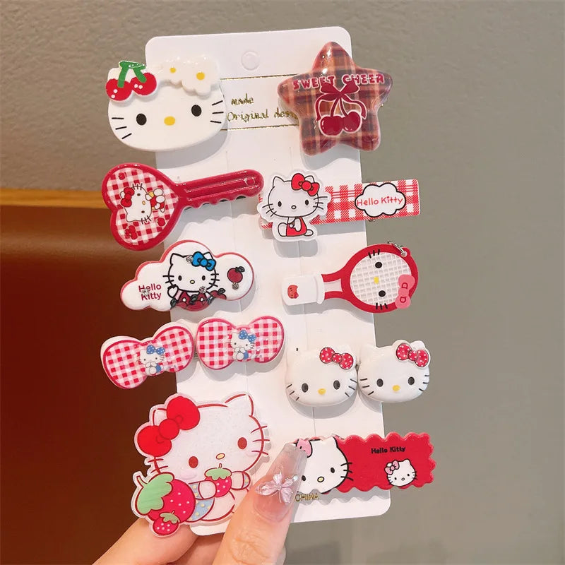 10pcs Children's Hair Clip HelloKitty Cute Headwear for Girls and Children Forehead Hair Clip