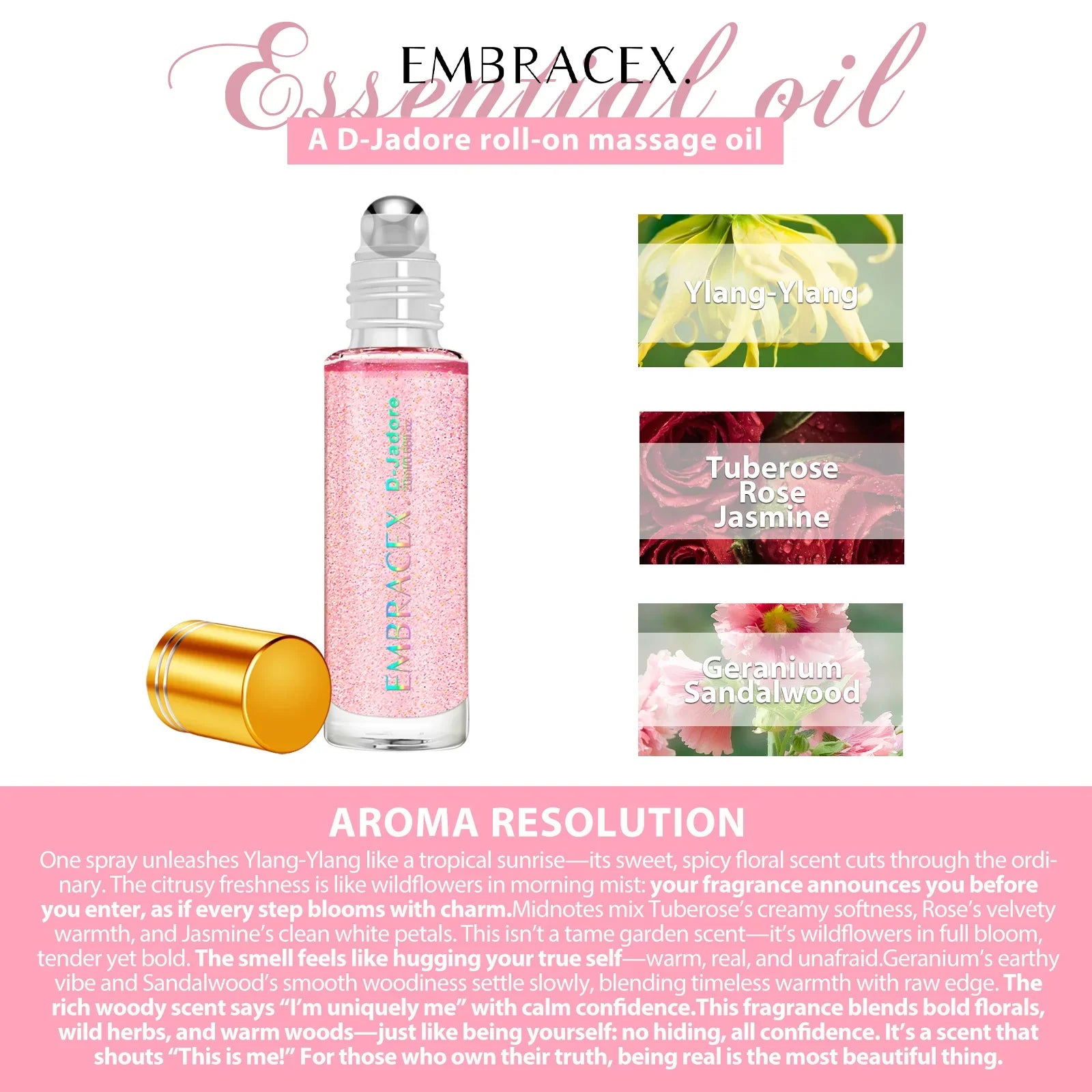 20ml D-Jadore Roller Essential Oils Massage Oil For Perfume Making Embrace and love the self Skincare Gifts Soothe Body and Mind