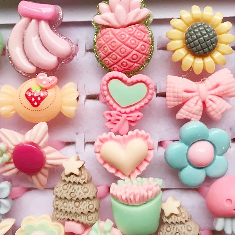 10pcs/lot Children's Cartoon Rings Candy Flower Animal Bow Shape Ring Set Mix Finger Jewellery Rings Kid Girls Toys Anillo