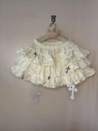 Emo Women Y2K Japanese Goth Elastic Waist Cross Mini Short Skirt High Waist Aesthetic Acubi Ruffle Skirts A-line 2000s Clothes