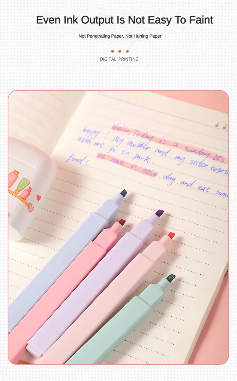 12 Pcs/Set Double Tip Highlighter Pens Kawaii Manga Markers Midliner Pastel Gel Set Stationery Journal School office Supplies