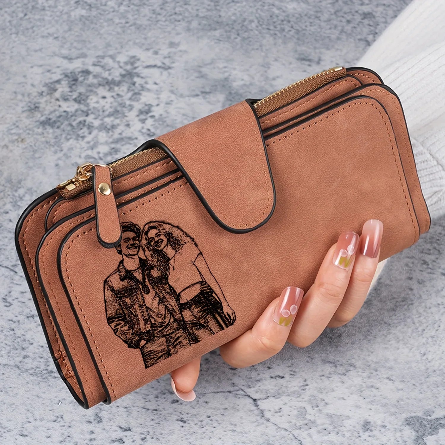 1pc Personalized Photo Custom Women's Long Wallet Custom Picture Coin Purse with Zipper Multi-Card Slot Multifunction Card Hold