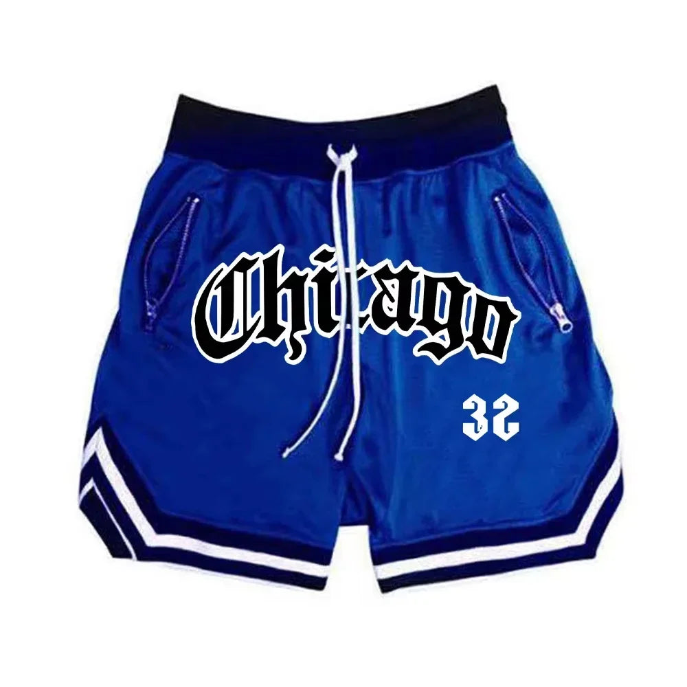 Chicago Basketball Shorts Men's Casual Sports Shorts Breathable Running Training Five Points PantsMesh Fitness Short Trousers