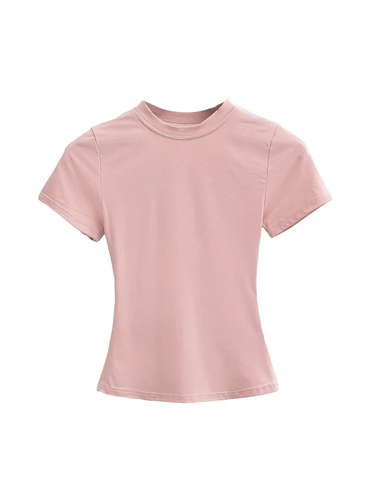 2025 New High Quality Casual T shirt Sexy Slim Short Sleeves Fashion Trend Solid Women Clothing y2k Tops