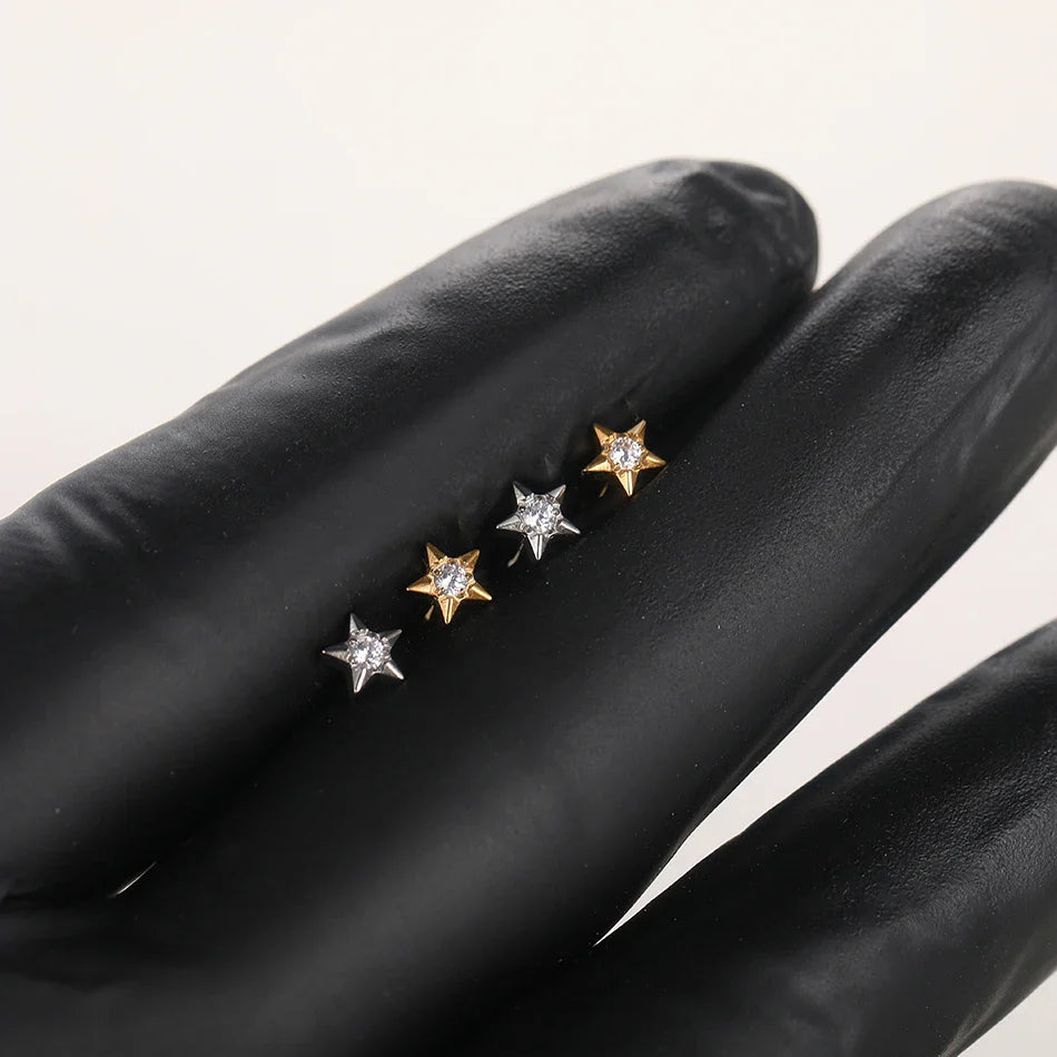 1PC Titanium Zircon Star Flower Labret Piercing for Women Cartilage Tragus Daith Helix Stud Earring Body Jewelry