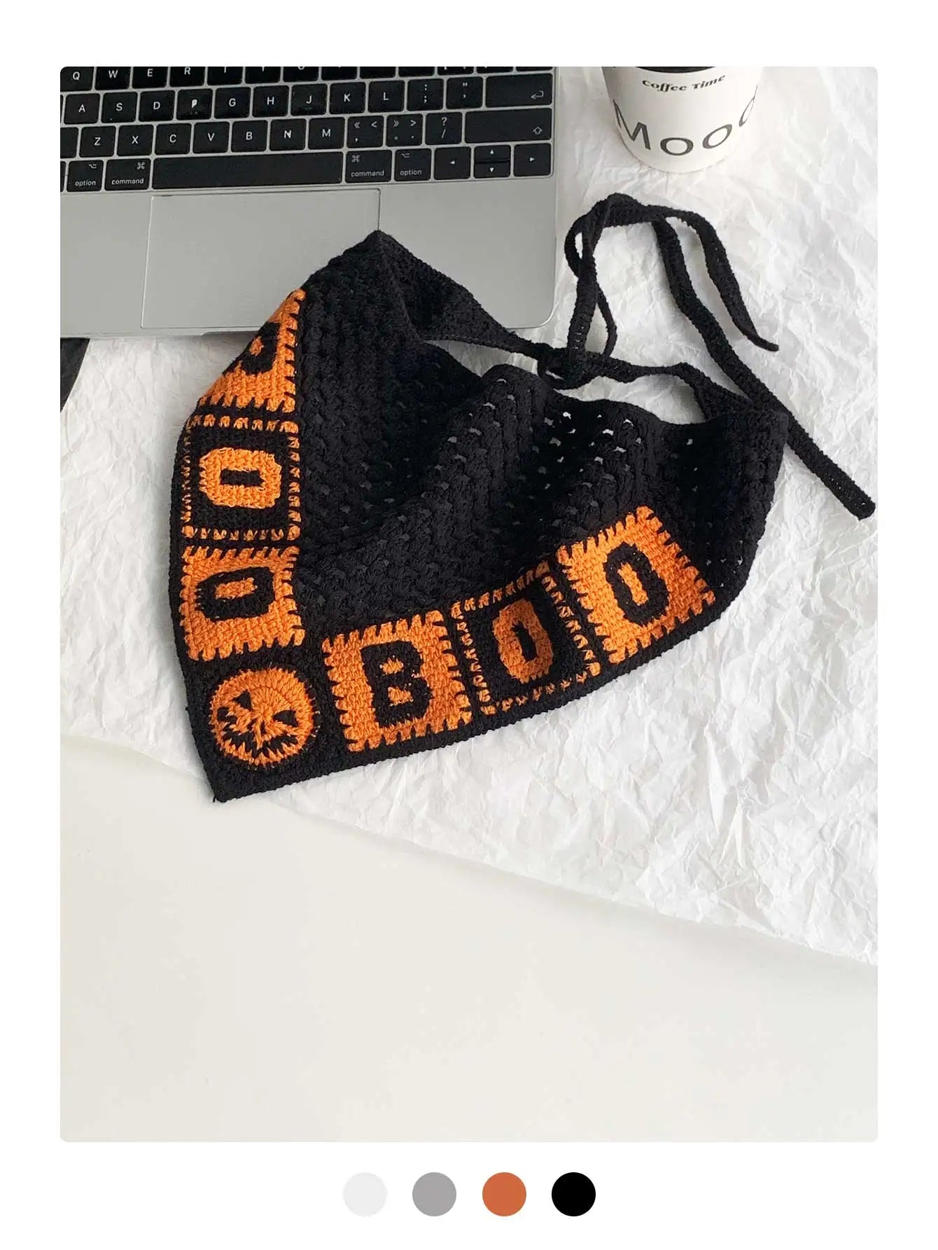 Halloween Costume Skeleton Ghost Bat Spider Web Personalized Knitted Crochet Headband Female Photo Photo Triangle Scarf Trendy