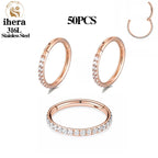 316L Stainless Steel Zircon CZ Hinged Segment Nose Septum Clicker Ring Round Earrings Hoops Ear Tragus Helix Piercing Jewelry