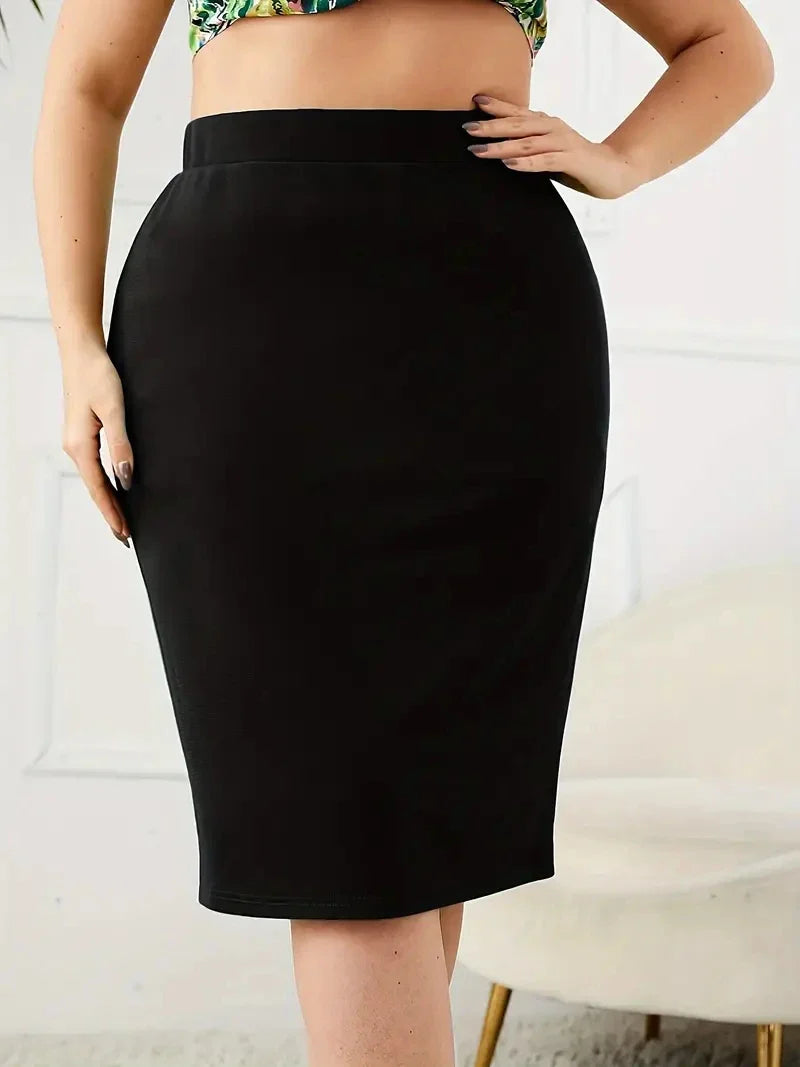 2025 Summer Plus Size Solid Slim Skirt Casual High Waist Slit Skirt  Women's Plus Size Clothing