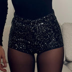 CIBBAR Party Style Skinny Sequin Shorts Solid Low Rise Slim-fitting Short Pants for Women y2k Aesthetic Streetwear Shorts Summer