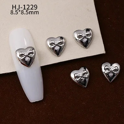 20PCS 3D Glossy Gold Silver Metallic Love Heart Various Crook Frame Solid Alloy Nail Art Rhinestones Decorations Manicure Charms
