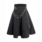 Dressfo Womens Asymmetic Hem Plaid Skirt Buckle Strap Detail Casual Midi A Line Dress Black Skirts 2024 New