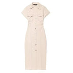 Denim Dress Women's Spring Summer Casual Long Dresses For Women 2025 New Fashion Ruched Short Sleeve Streetwear Midi Dress