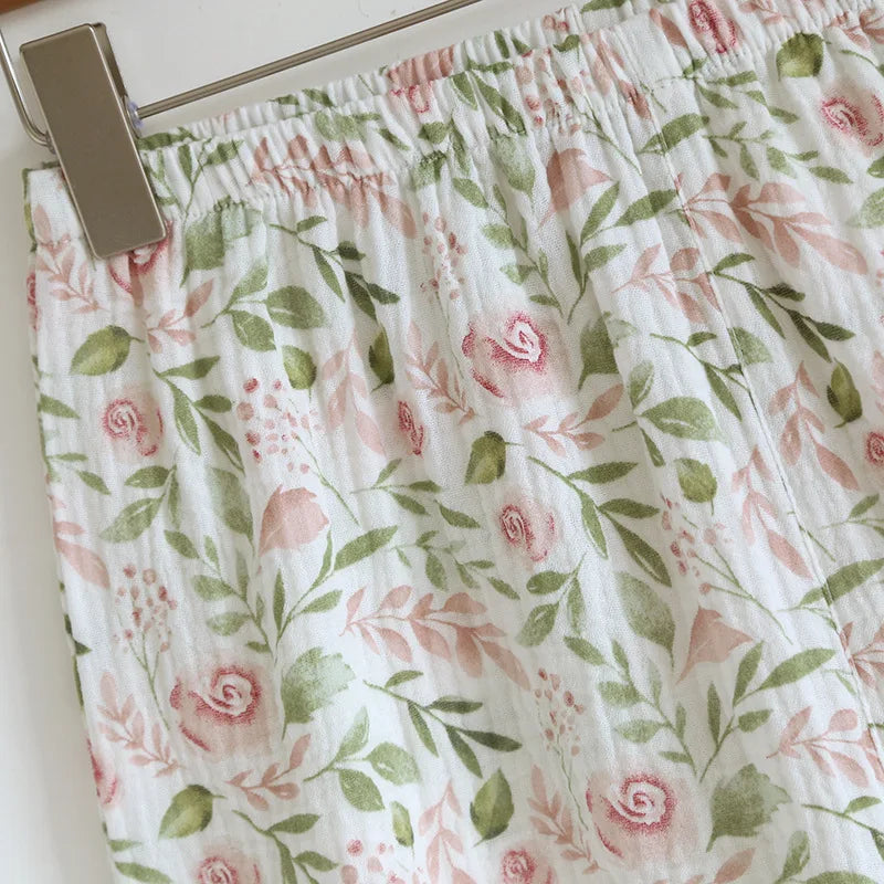 2025 Japanese Summer New Women's Pajama Set 100% Cotton Crepe Cloth Ladies Suspender+Shorts Two Piece Home Furnishing Set