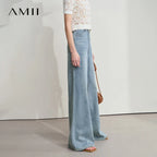 AMII Minimalist Blue Jeans Women 2025 Summer New Versatile Denim Wide Leg Pants Low Waist Thin Casual Loose Trousers  12542121
