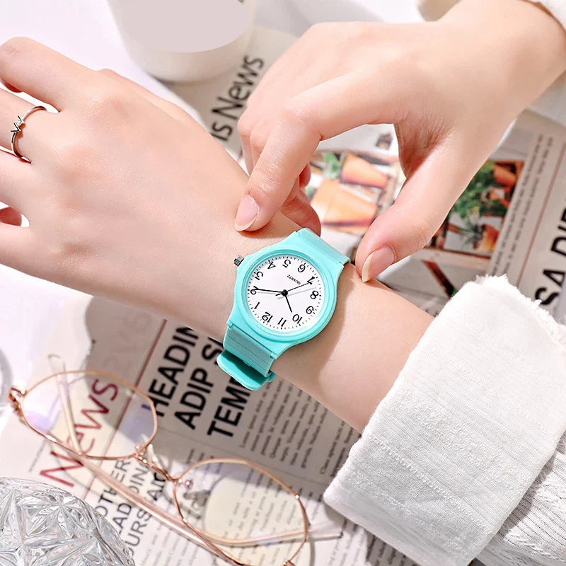 Casual Exam Watch Silicone Strap Simple Women Watch Student Ladies Quartz Wristwatch Waterproof Round Small Dial Clock for Girls