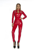 2025 Halloween Women's Wet Look Shiny PU Faux Leather Jumpsuit Suit Long Sleeve Zipper Open Crotch Latex Bodysuit Clubwear