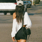 BIIKPIIK Casual Off Shoulder Solid Knitted Tops Concise Skew Collar Long Sleeve Autumn Tees For Women Sporty Irregular T-shirts