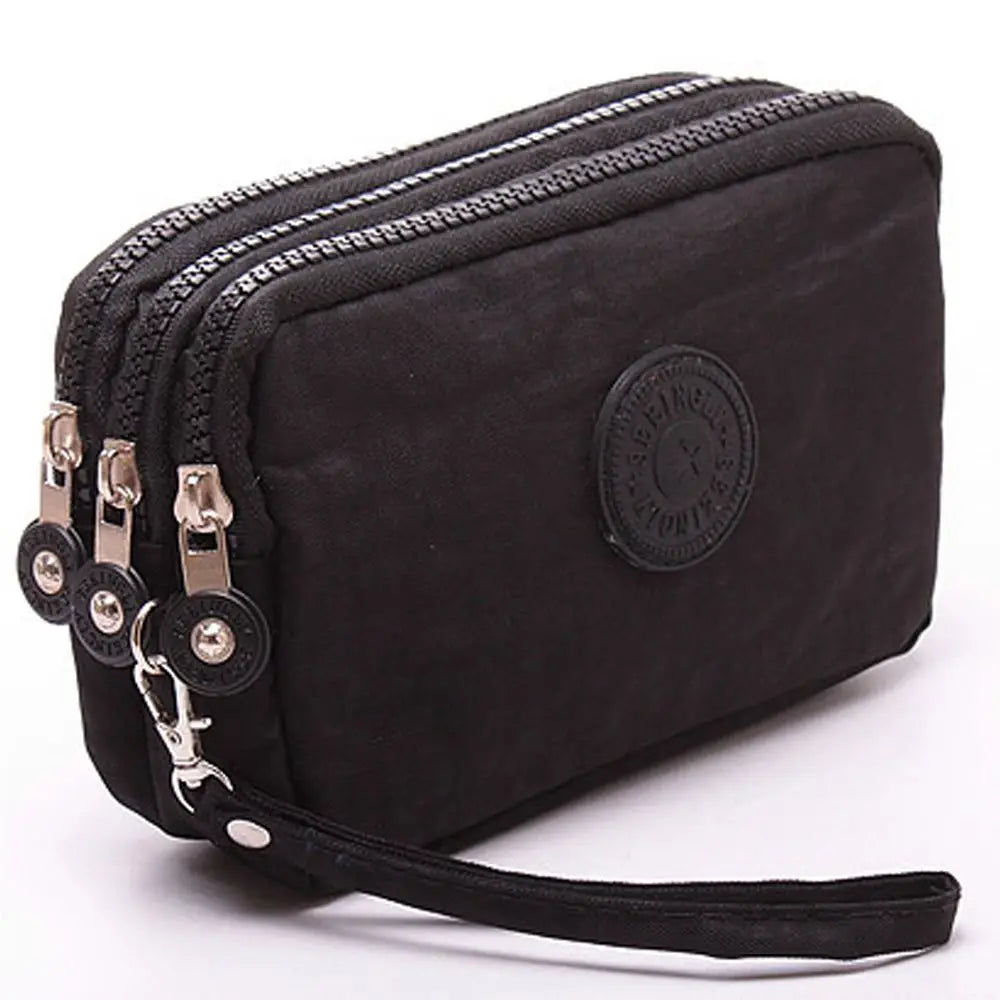 Bags Fabric Phone Purse Solid Color Coin Purse Three Zippers Bags Korean Style Wallets Women Wallets Wrinkle Clutch Bag