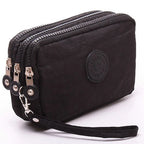 Bags Fabric Phone Purse Solid Color Coin Purse Three Zippers Bags Korean Style Wallets Women Wallets Wrinkle Clutch Bag