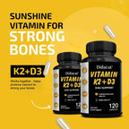 Didacat Vitamin D3+K2 Capsules, Support Calcium Absorption Bone Teeth Heart Brain Health Joints Immune Function