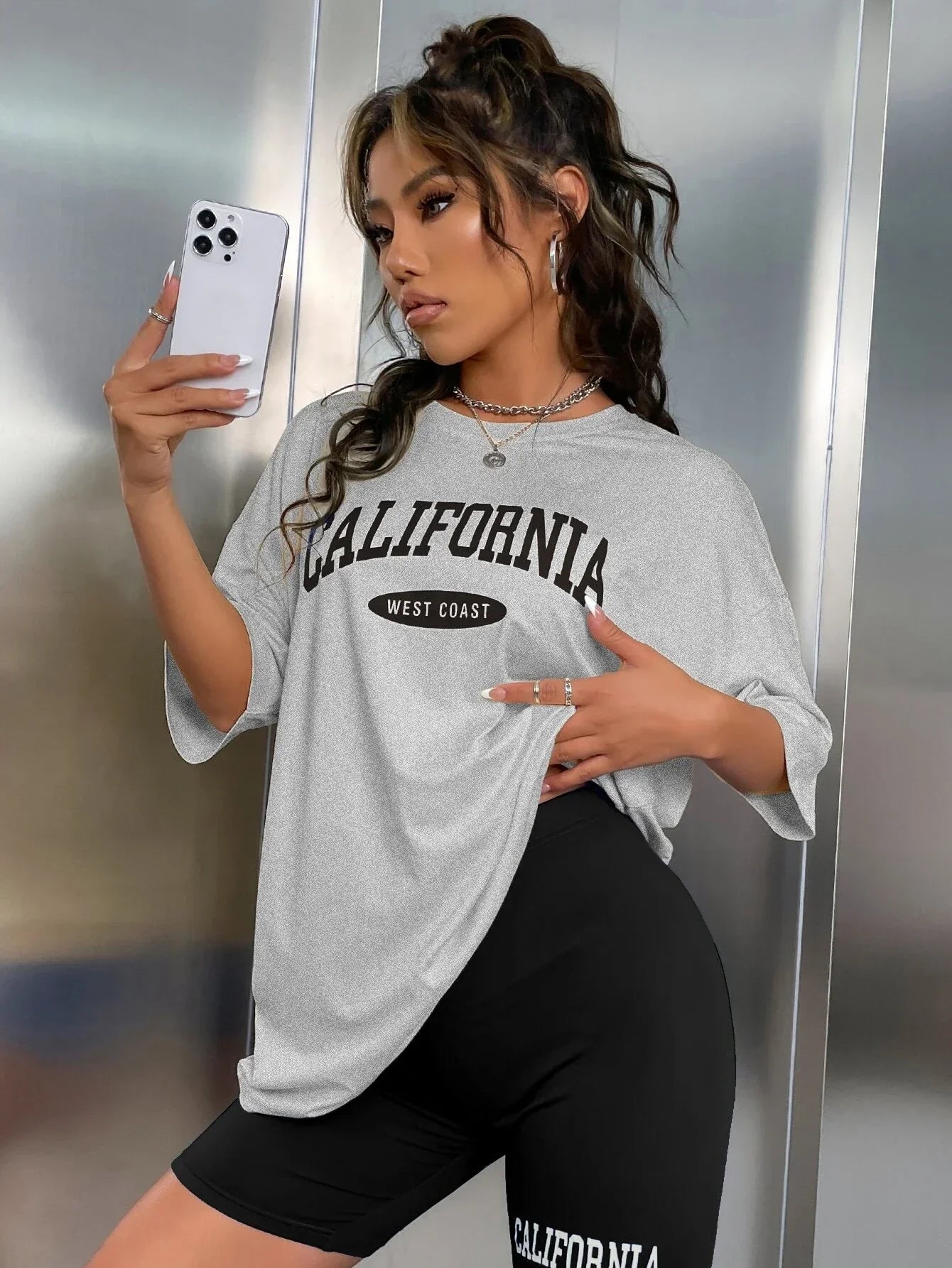 California West Coast City Letter Graphic T-Shirts Set Women New Soft Cotton 2 Piece Set Summer Shorts Elasticity Short Sleeve