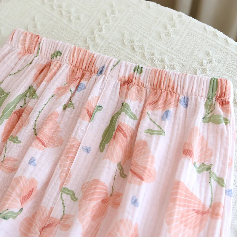 2025 New Summer Women's Pajama Set 100% Cotton Suspenders+Shorts with Chest Pads Two Piece Set of Ladies Flower Home Furnishings