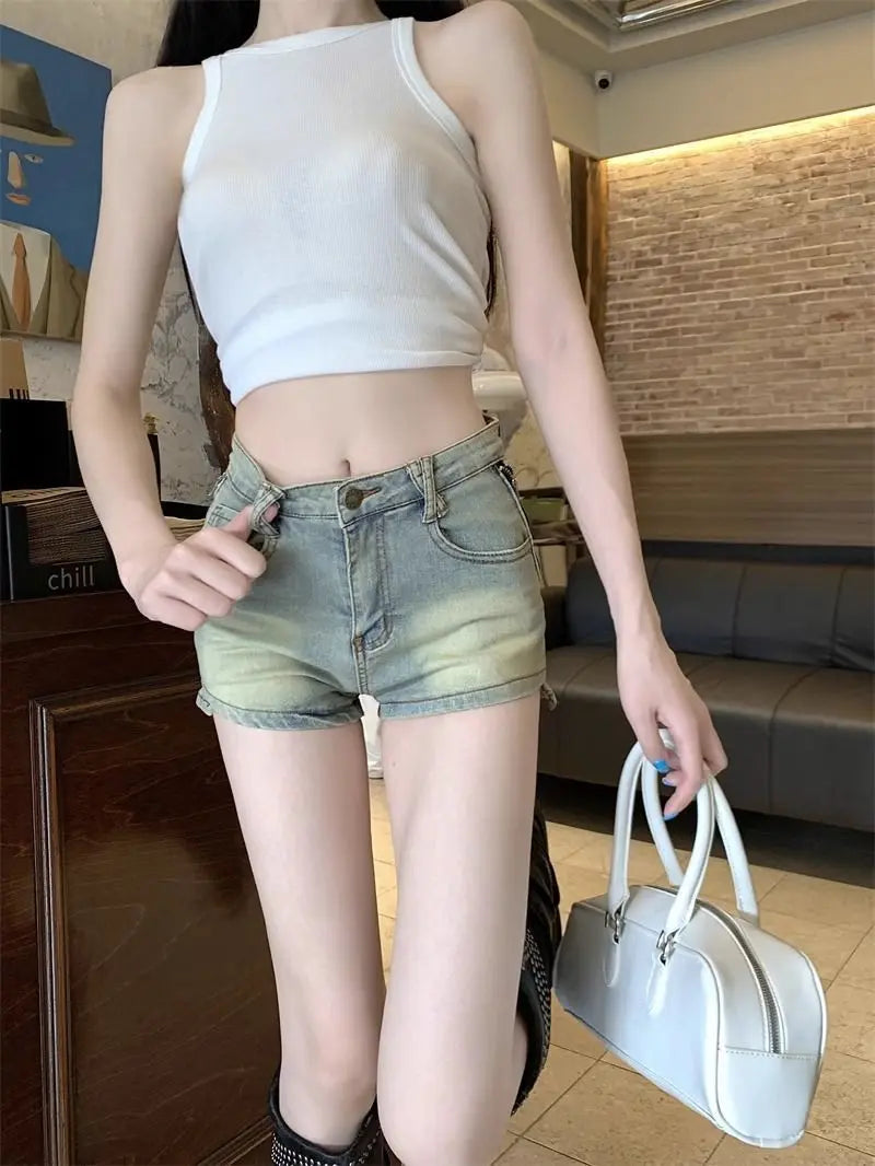 Elasticty Skinny Short Jean Pants Woman Zipper Denim Shorts for Women Designer Trend 2025 Jorts Aesthetic Design XL Streetwear