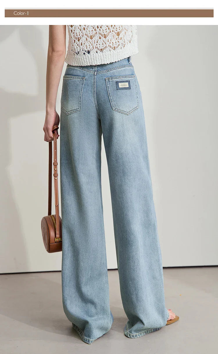 AMII Minimalist Blue Jeans Women 2025 Summer New Versatile Denim Wide Leg Pants Low Waist Thin Casual Loose Trousers  12542121