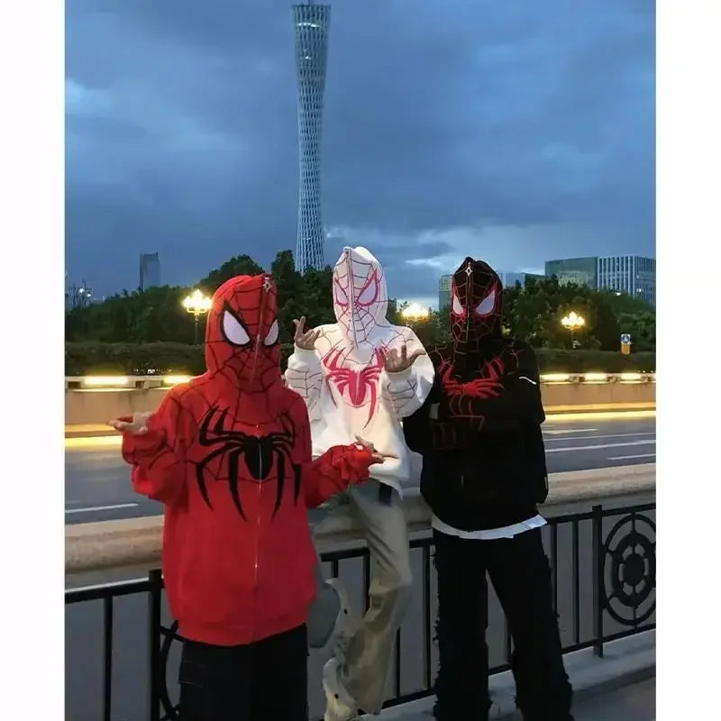 American Style Spiderman Sweatshirt Men Hip Hop Heavyweight Hardcore Cardigan Jacket Spring Autumn Design Sensibility Hooded Top