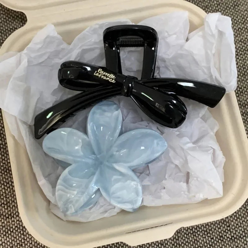 2Pcs/set Vintage Blue Polka Dot Red Bow Hair Clip Shark Claw Clamp Hairpin Barrette Korean Hair Headwear Accessory For Women