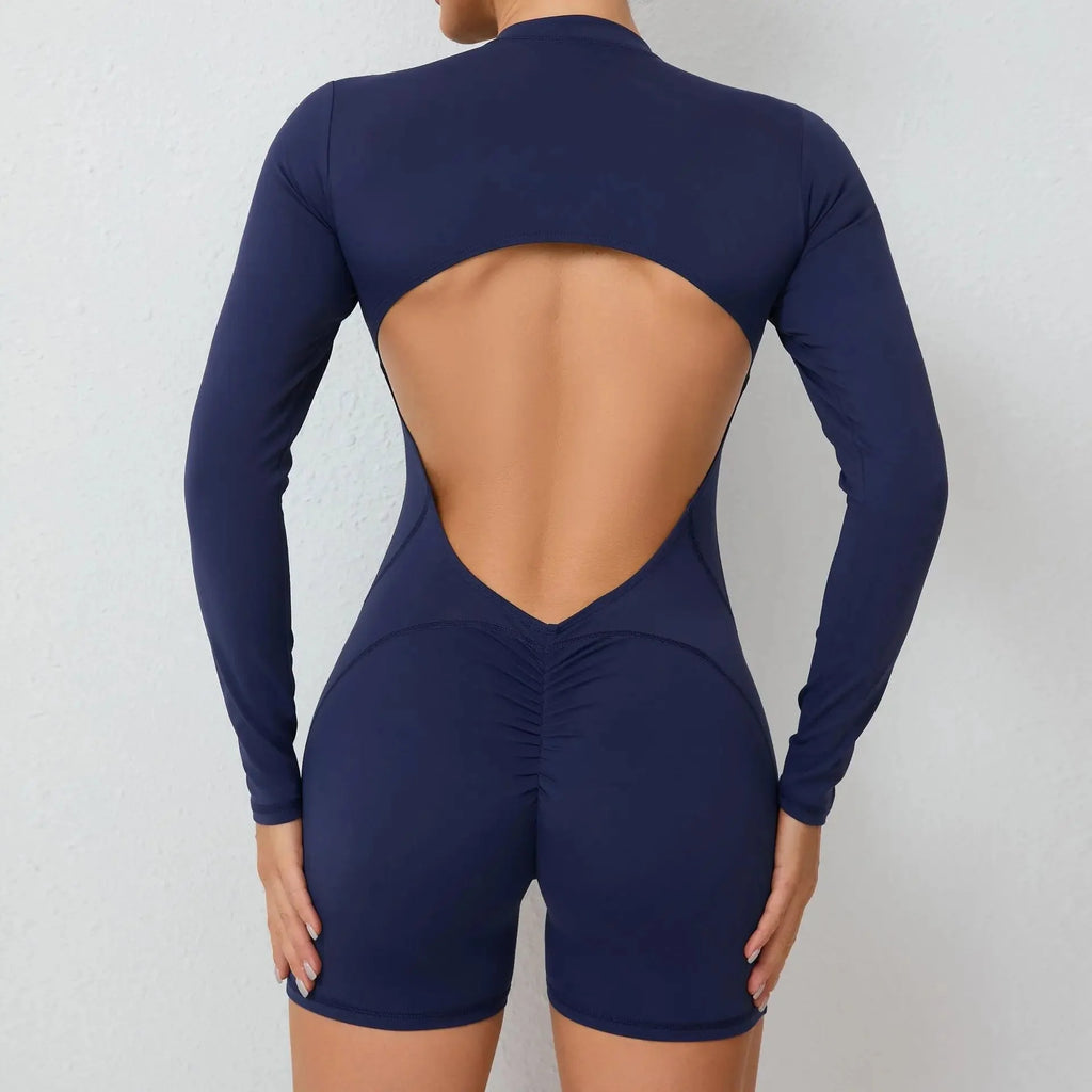 2025 Pad Zipper Long Sleeve Yoga Set Women One Piece Jumpsuit Gym Workout Shorts Fitness Bodysuit Sports Athletic Suit XP358