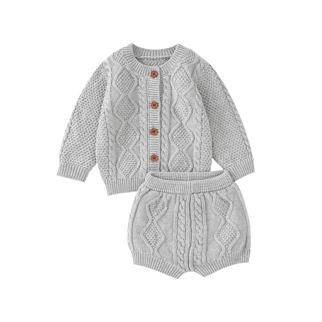 Baby Clothes Sets Cotton Knitted Newborn Boys Girl Sweater Long Sleeve +Pants Autumn Infant Children Cardigan +Shorts 0-18M 2PCS