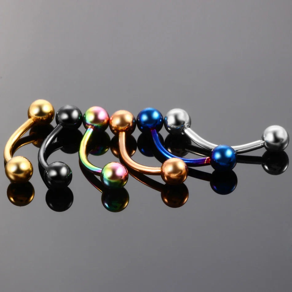 1PC 6/8/10mm Stainless Steel Banana Piercing Ring 3mm Ball Eyebrow Piercing Curved Barbell Ring Snug Daith Helix Rook Earring
